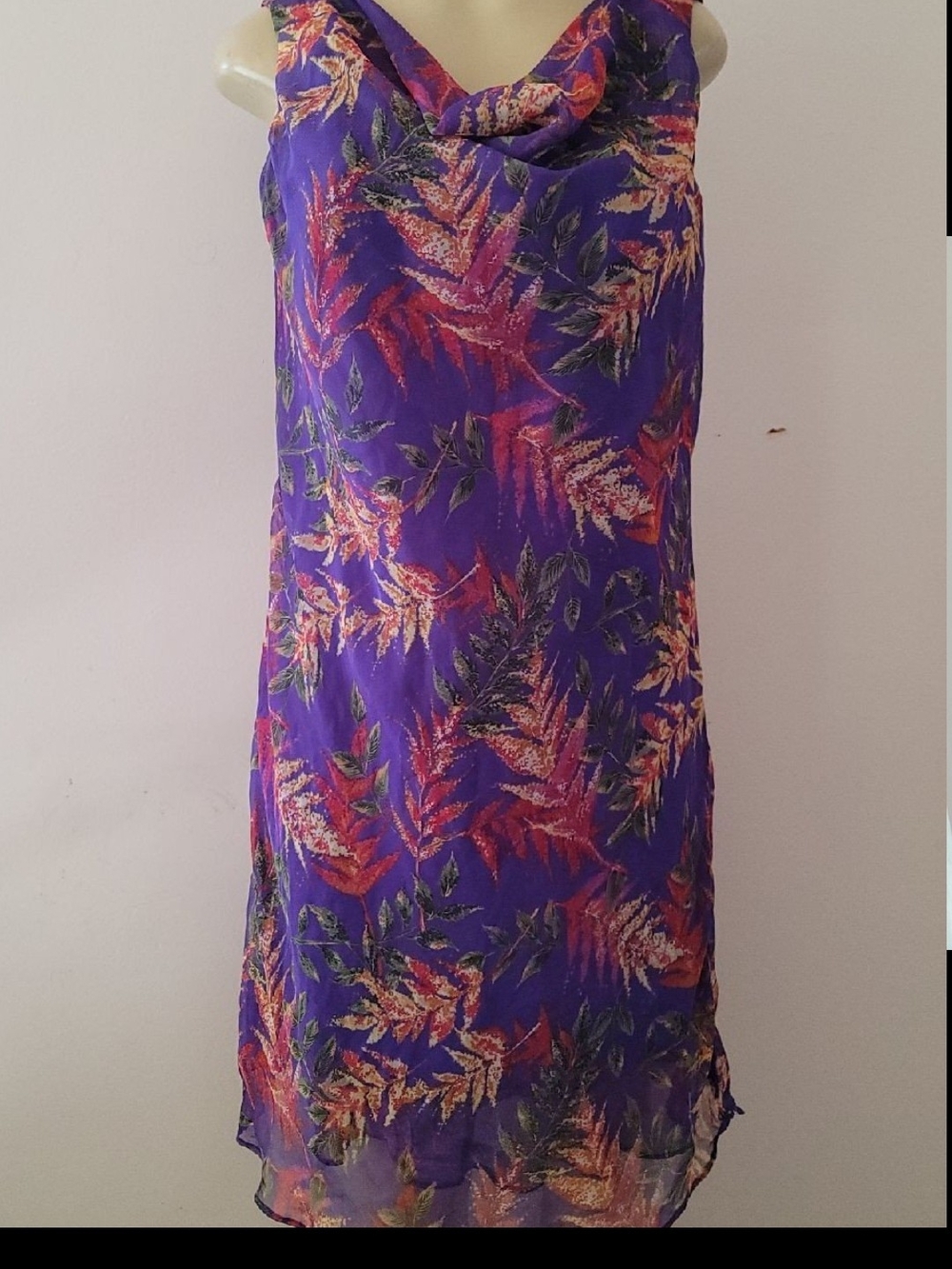 Purple Floral Cowl Neck Midi Dress